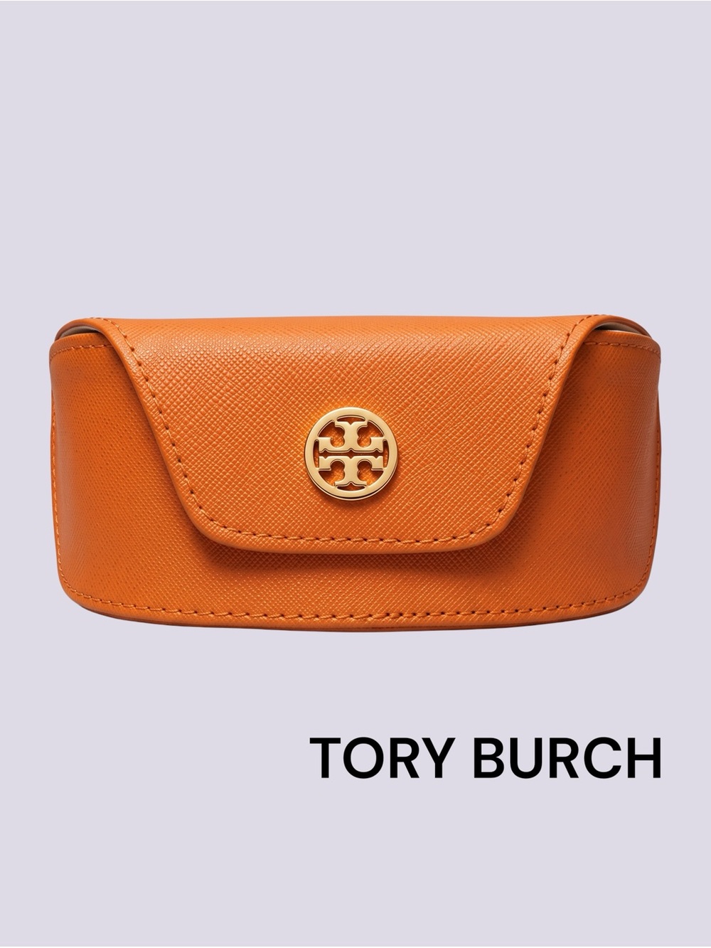 Tory Burch Orange Leather Eyewear Case with Gold Logo Medallion
